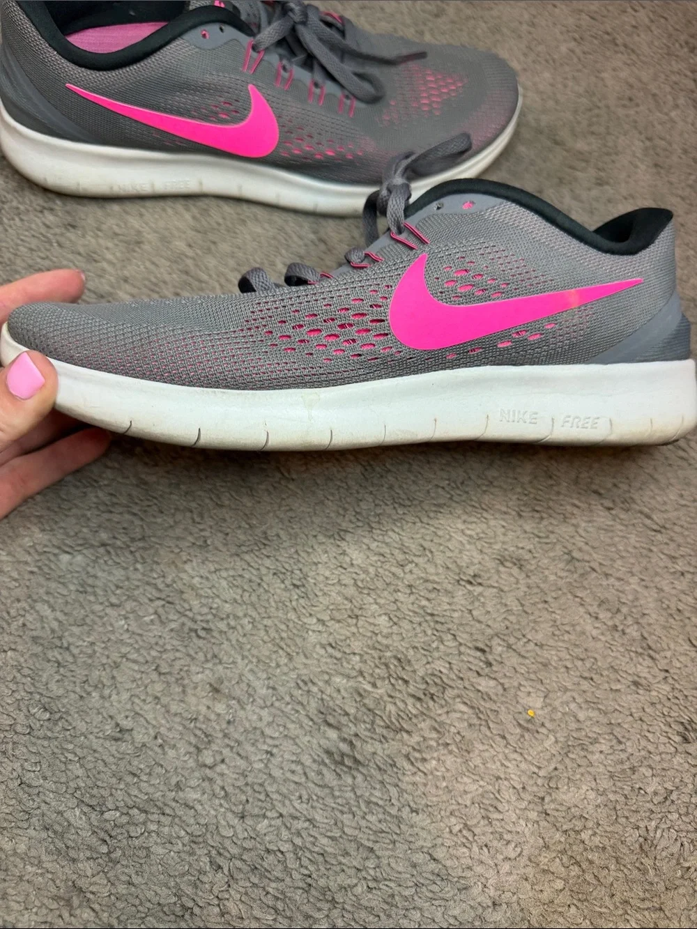 Nike Gray Athletic Sneakers with Pink Swoosh